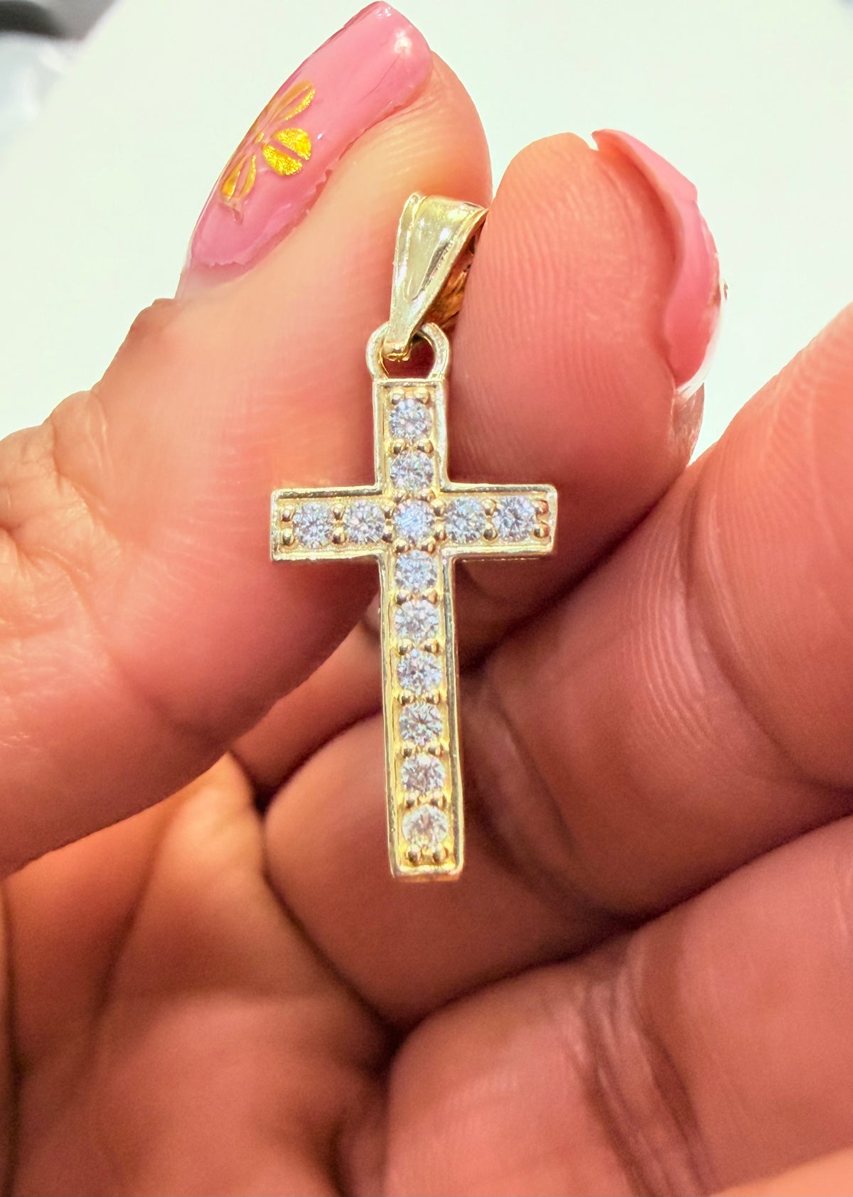 1734- NEW 10K Small Cz Cross Pendant W.G