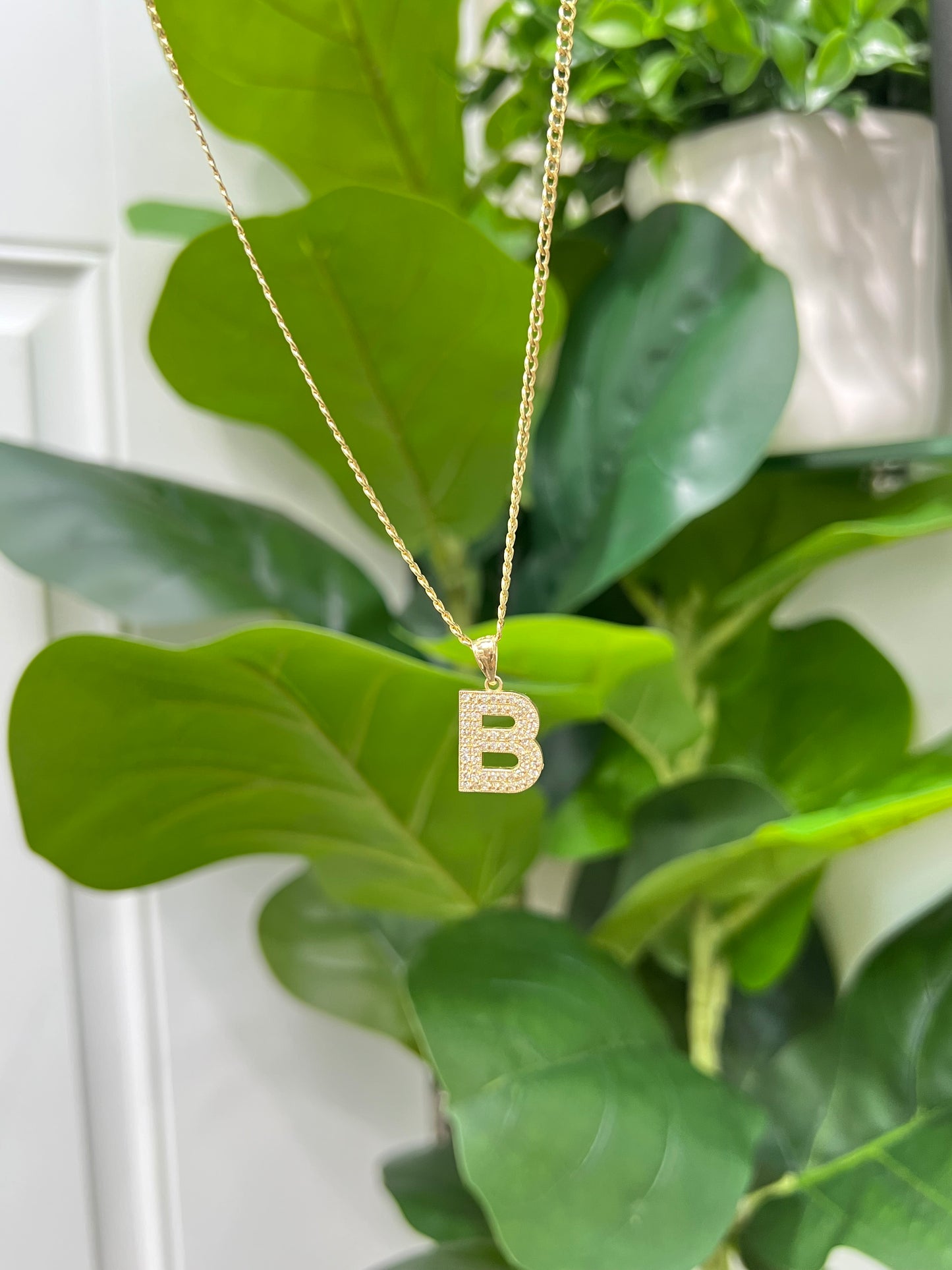 367- NEW 14K Letter “B” Full Cz Gold Pendant W. G