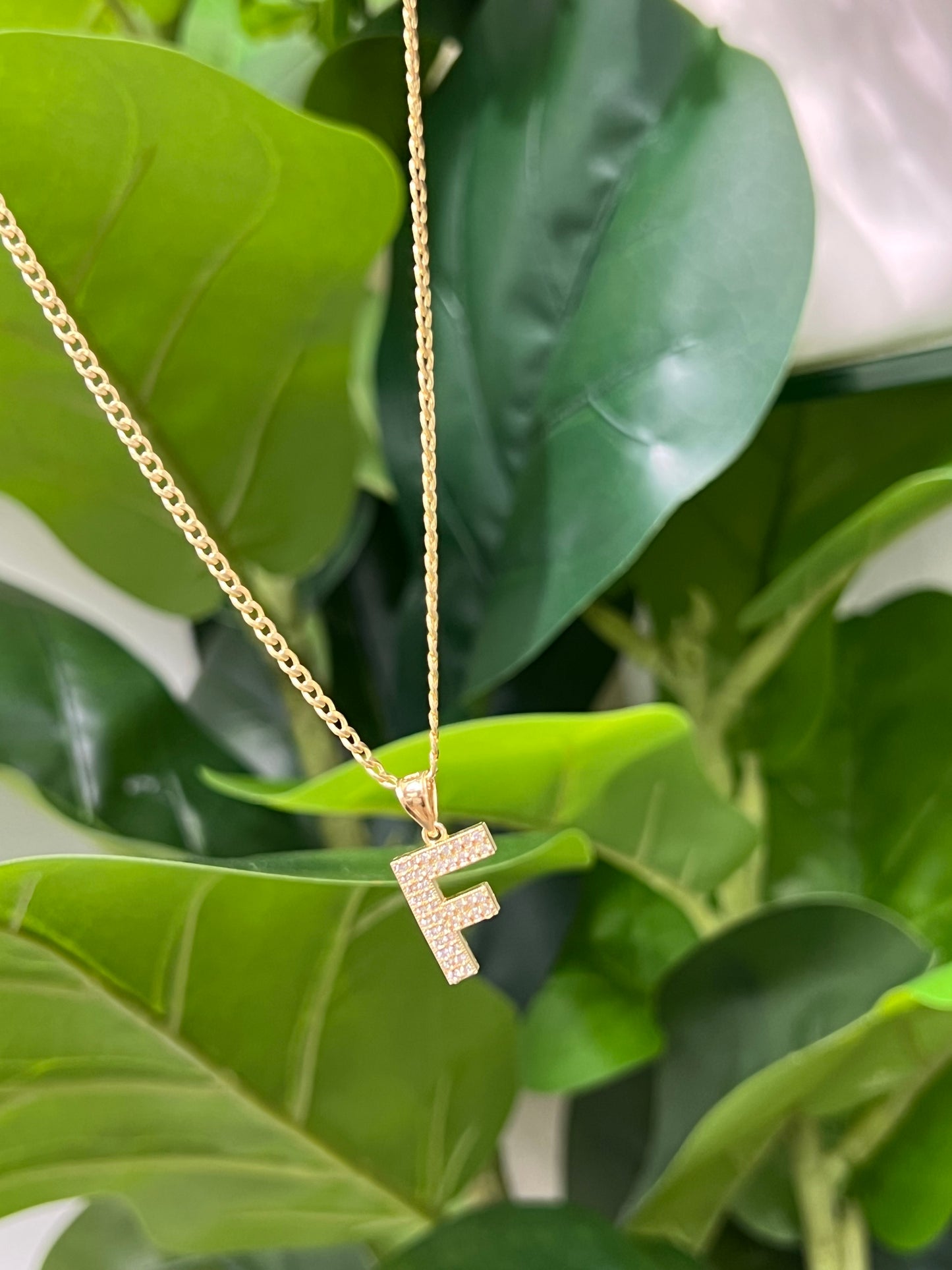 371- NEW 14K Letter “F” Full Cz Gold Pendant W.G