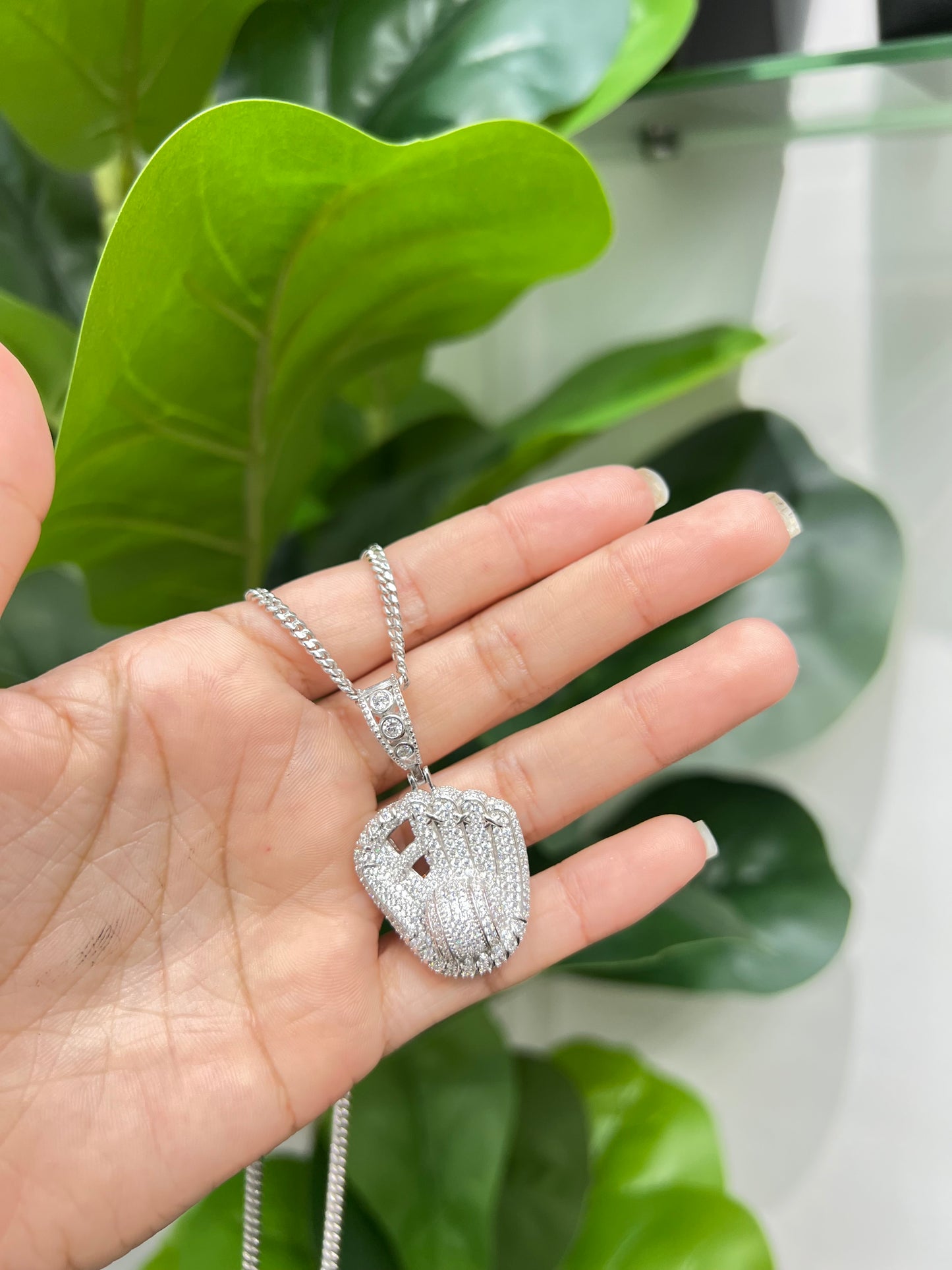 S413- NEW .925 Sterling Silver Baseball Gloves Pendant W.G