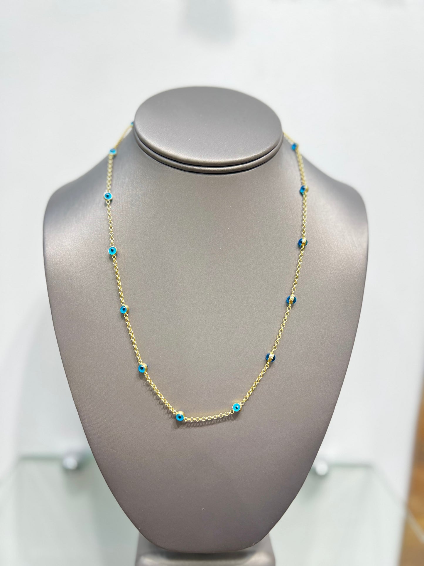 0089- NEW 14K Station Evil Eye Chain (1.74mm)W.G