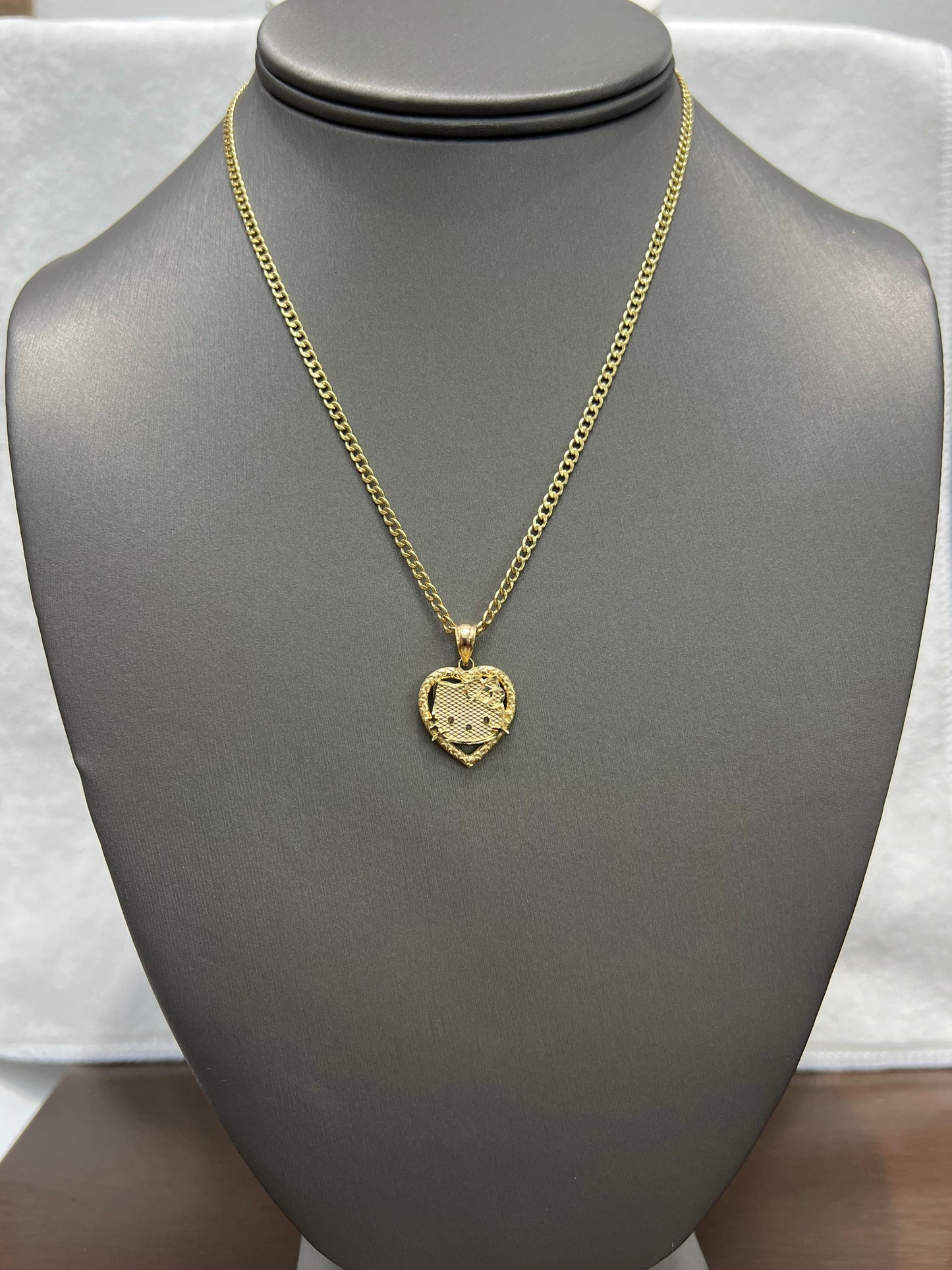 C75- NEW 14K Hollow Cuban Curb Chain 16" (2.5mm) + 14K Hello Kitty Pendant SET W.G
