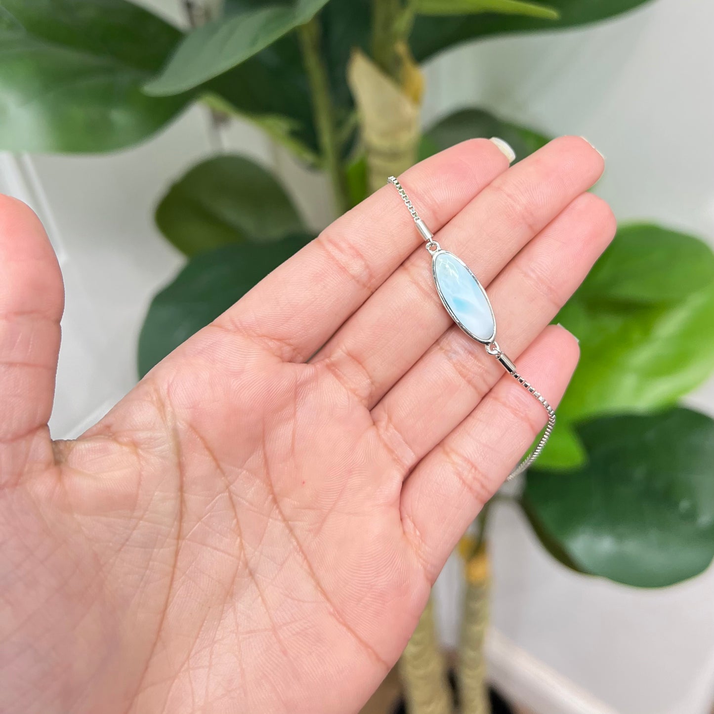 S889- NEW .925 Sterling Silver Larimar Bracelet (W.G)