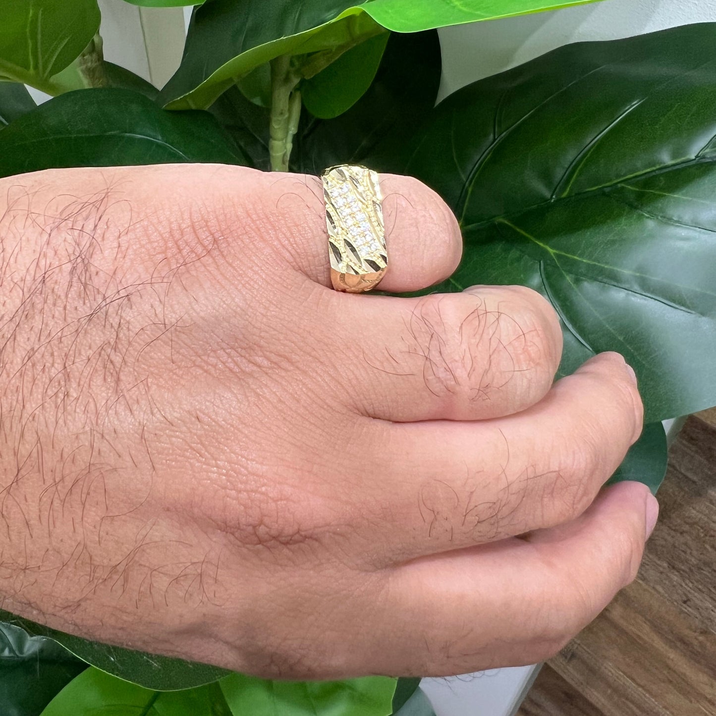 1194- NEW 14K Nugget Ring With Cz Men's Ring W.G