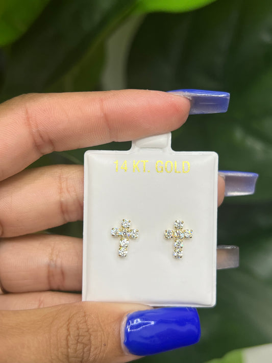 1045- NEW 14K Full Cz Stones Cross Stud Earrings W.G