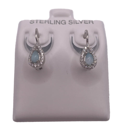 S657- New Larimar Stone & CZ Drop Earrings