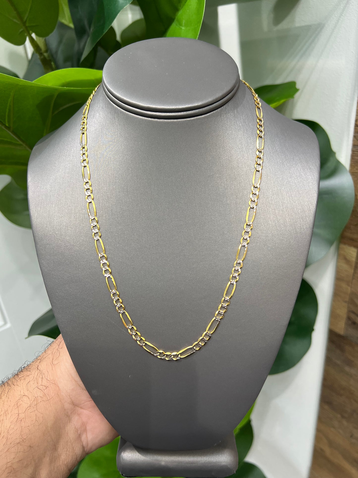 1185-NEW 14K Solid Figaro Chain Two Tone (4.8mm) W.G