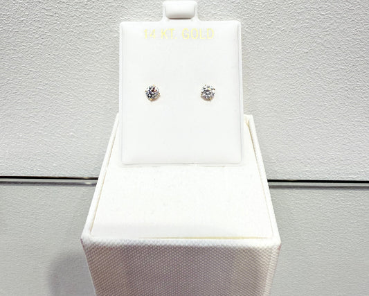 1087-NEW 14K Small Stud Earring Cubic Zirconia (4mm) W.G