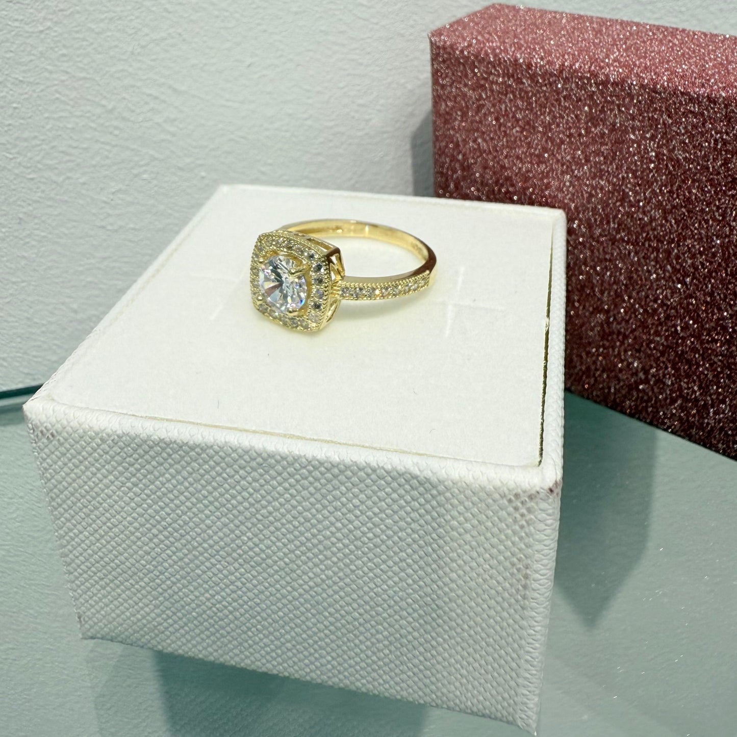 956- NEW 14K Square Full Cz Stone Ring W.G