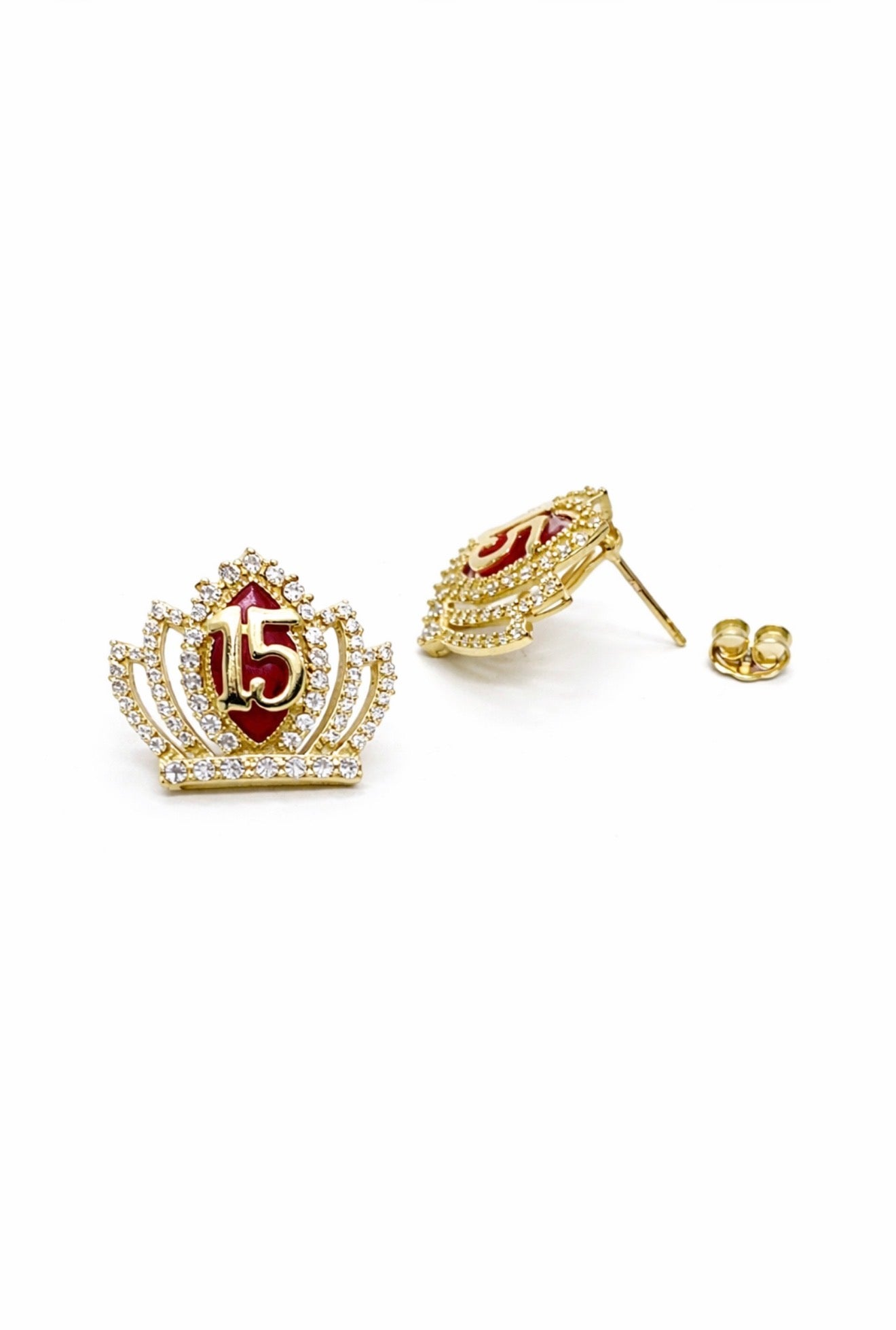 1483- NEW 10K Crown Full Cz Quinceañera Earrings (18x15mm)