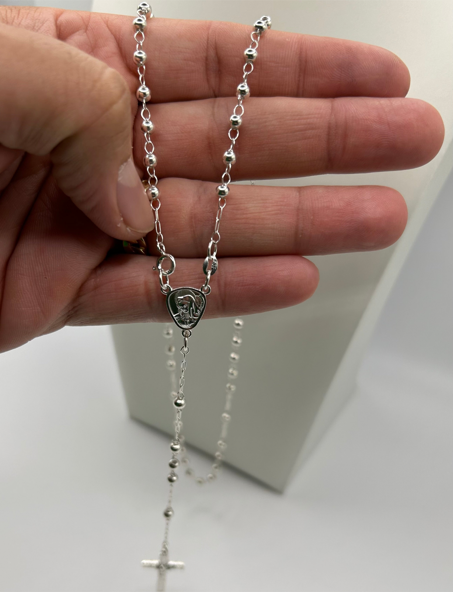 S779- NEW .925 Silver Religious Rosary Chain (4mm)W.G