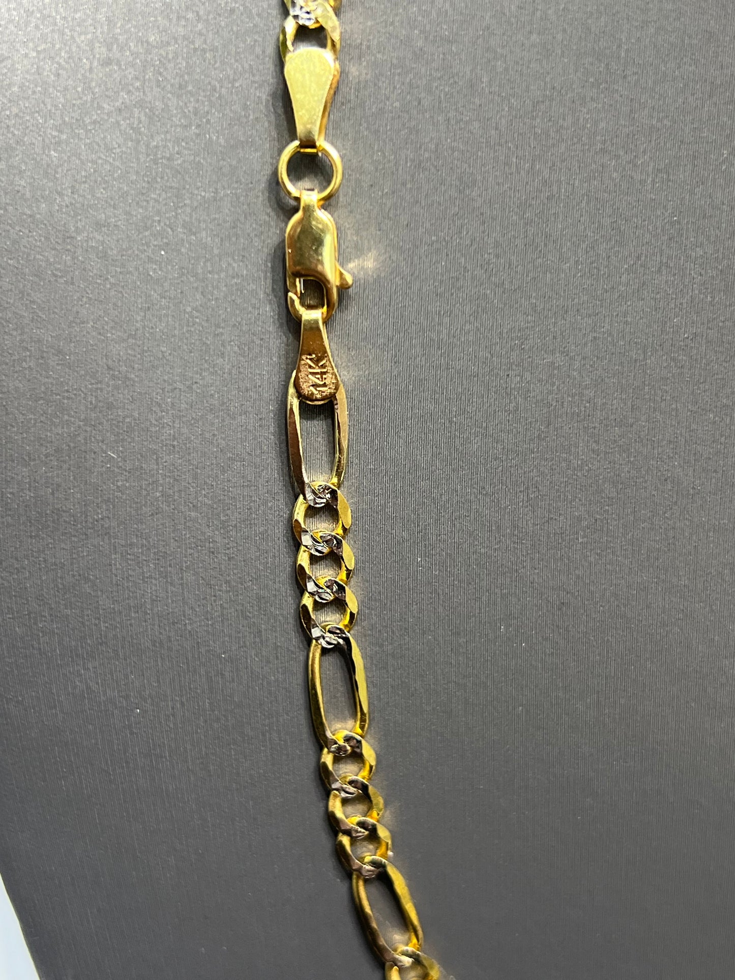 1185-NEW 14K Solid Figaro Chain Two Tone (4.8mm) W.G
