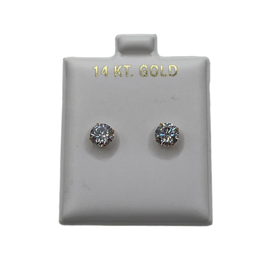 628- New 14k Gold White Stud Earrings Cz Stone (6mm) W.G
