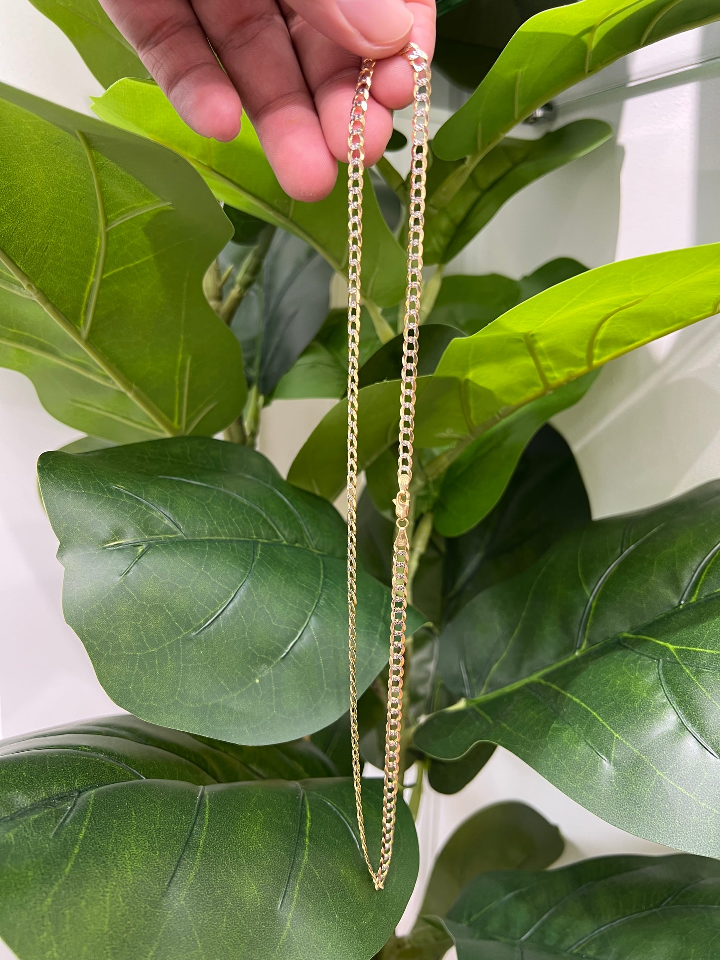 1209- NEW 14K Solid Flat Cuban Curb Link Two Tone Chain (4.7mm) W.G