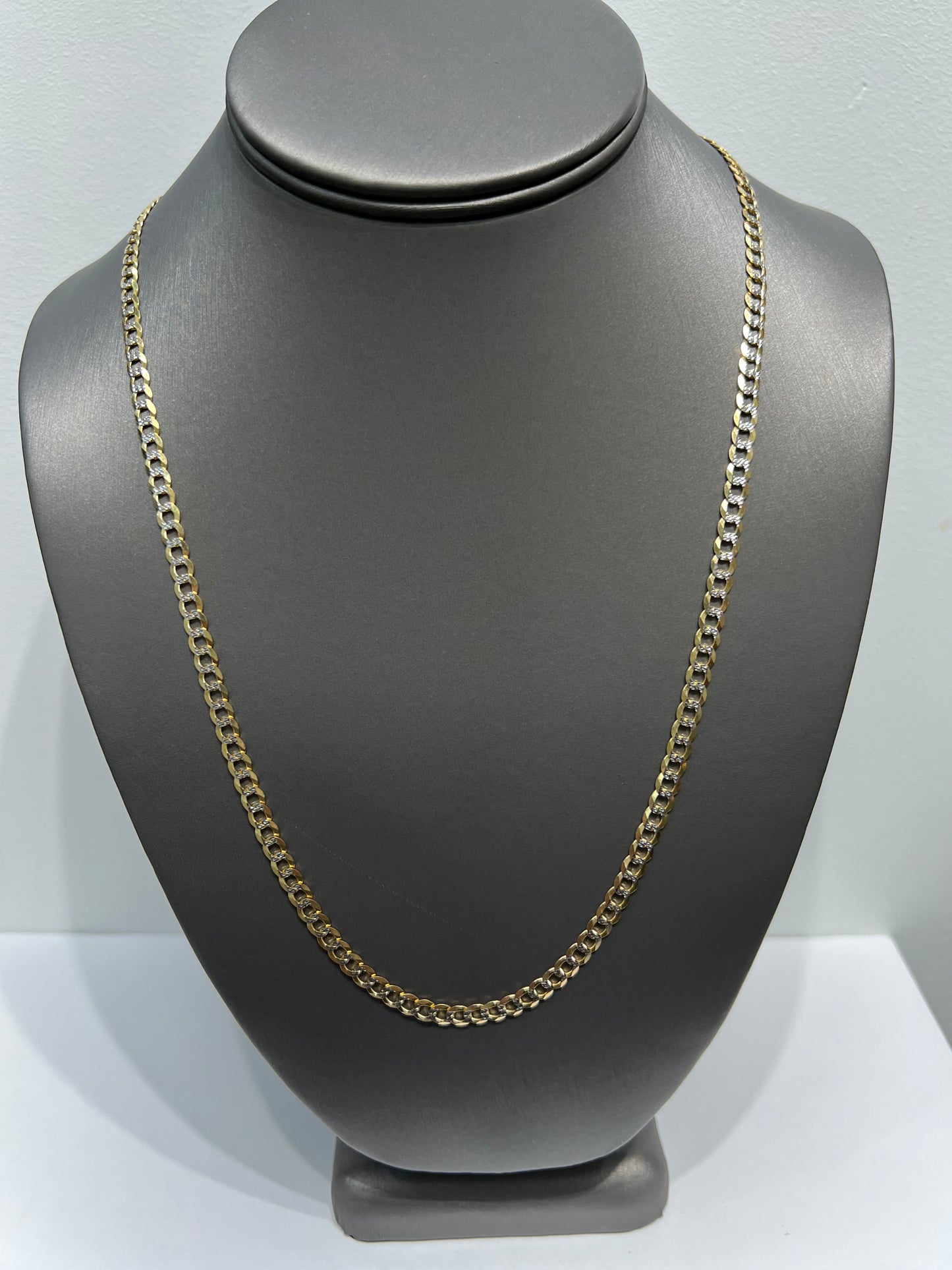 1208- NEW 14K Solid Cuban Curb Link Two Tone Chain (4.7mm) W.G