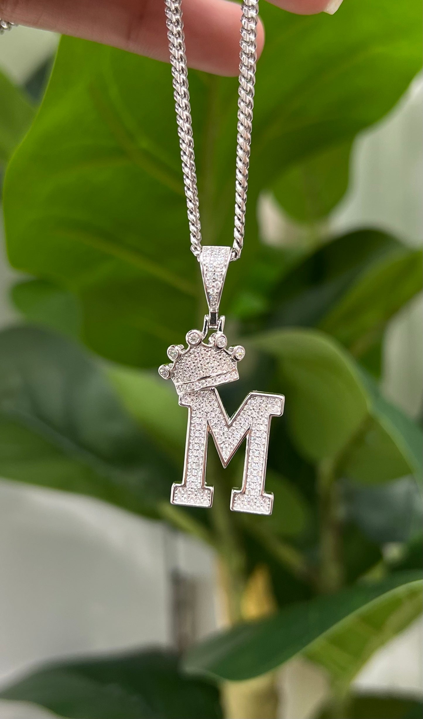S813- NEW .925 Sterling Silver Letter M Pendant (W.G)