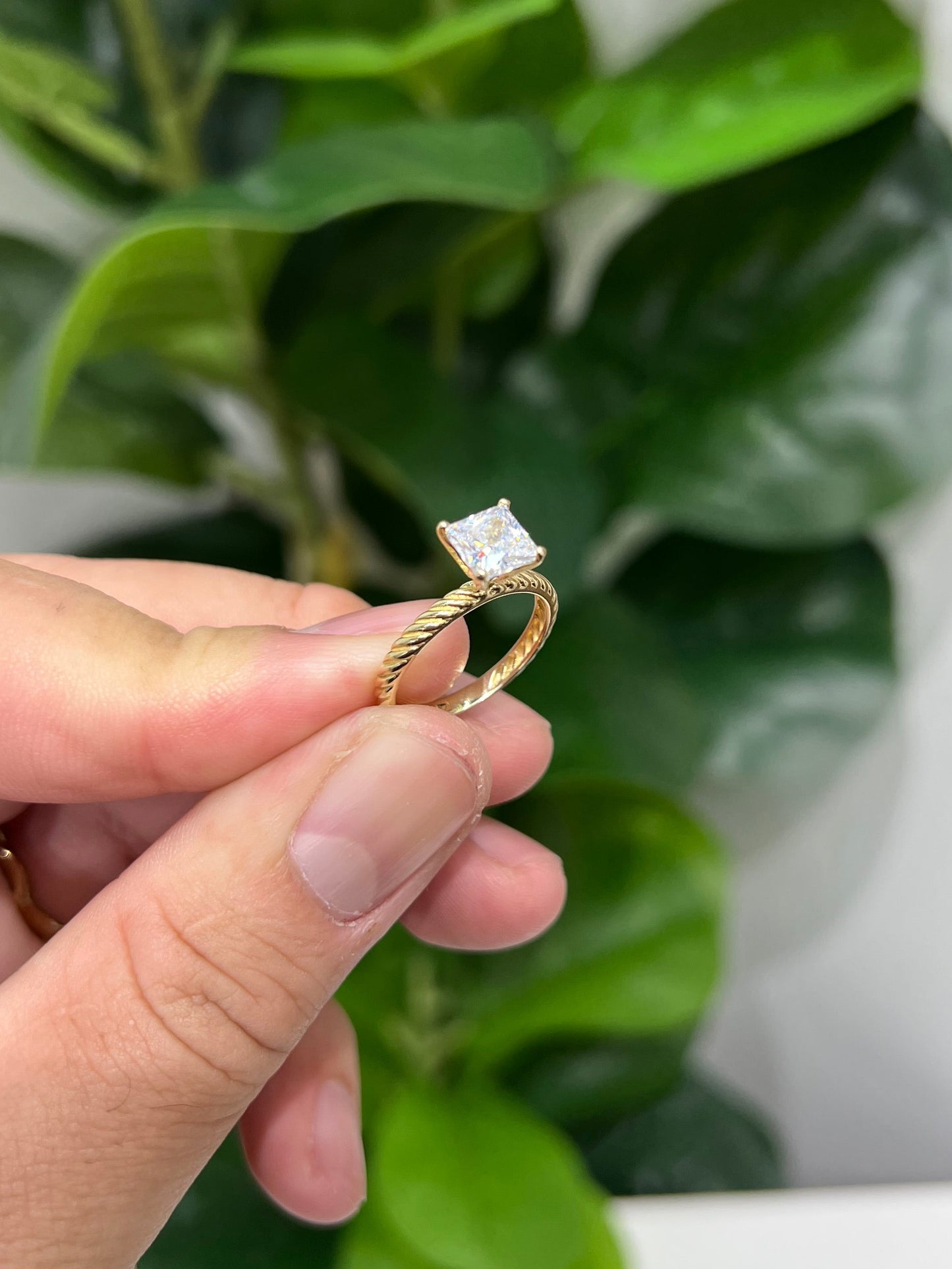 1448- NEW 14K Gold Wedding Square Cz Ring W.G