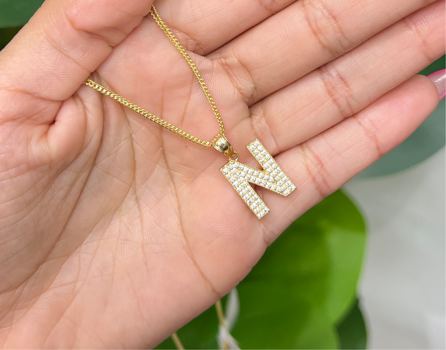 510- NEW 14K Letter “N” Full Cz Pendant W.G