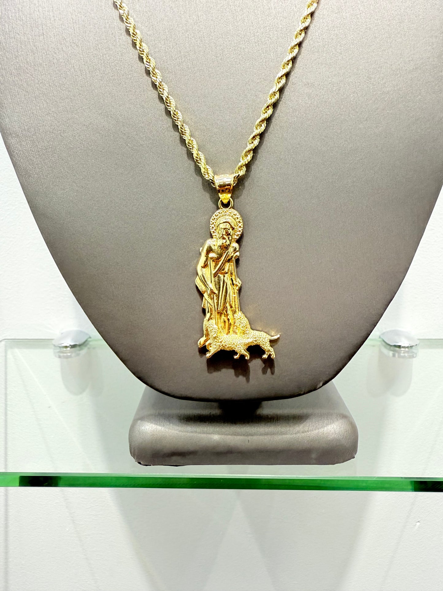 C31- 14K Rope Chain & Saint Lazarus (San Lazaro) Pendant SET