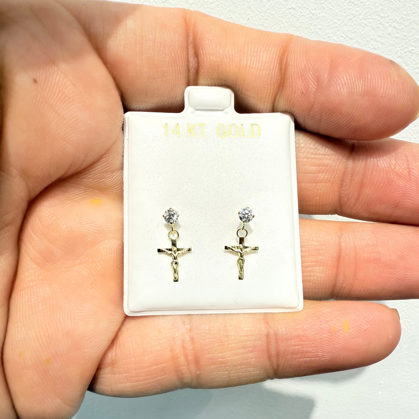 1070-NEW 14K Dangling Crucifix Stud Earrings W.G