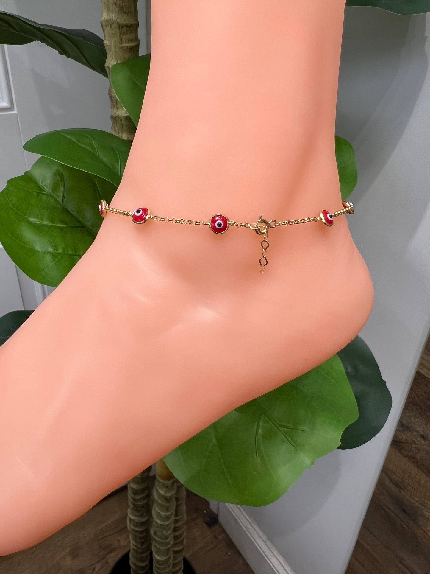 940- NEW 14K Evil Eye Red Anklet 10” (1.7mm) W.G