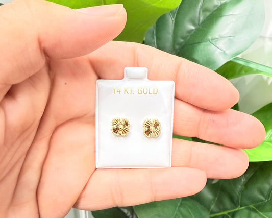 1151- NEW 14K Trebol Gold Stud Earrings W.G