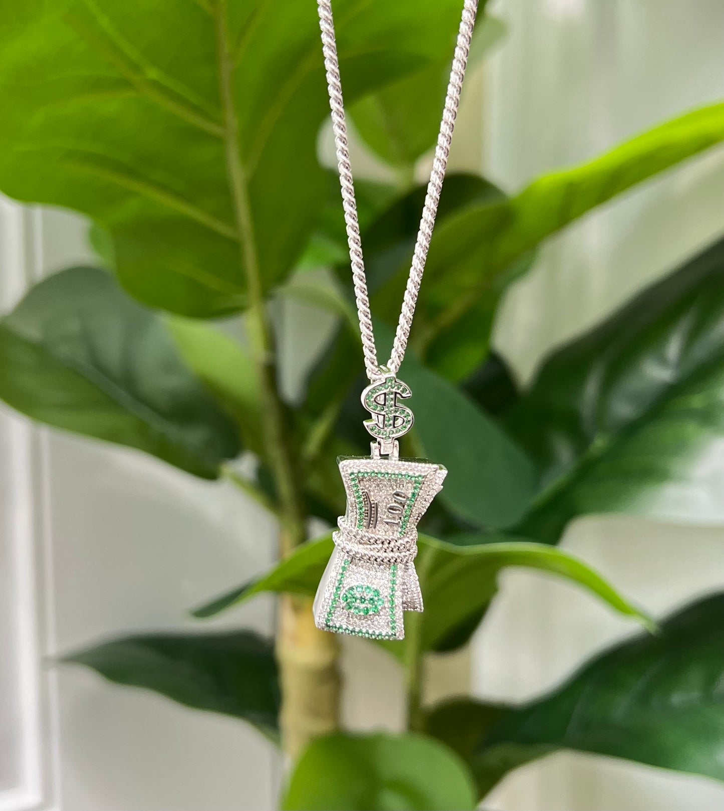 S409- NEW .925 Sterling Silver Bundle of Cash Pendant W.G