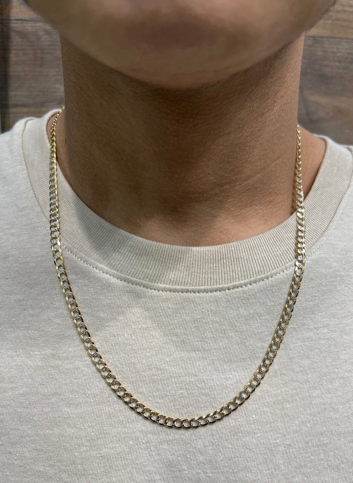 1249- NEW 14K Solid Flat Cuban Curb Link Two Tone 22" (4.7mm) W.G