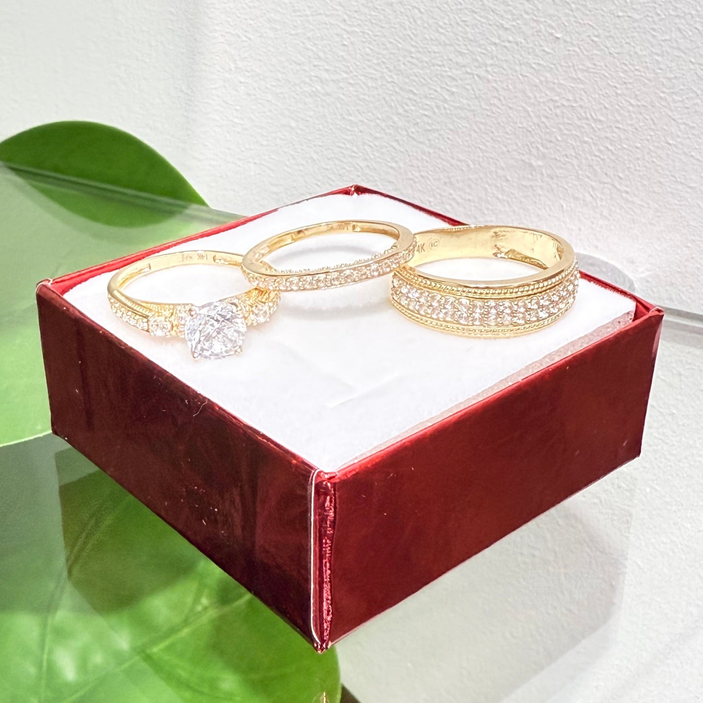 1125- NEW 14K Trio Full Cz Wedding Rings W.G