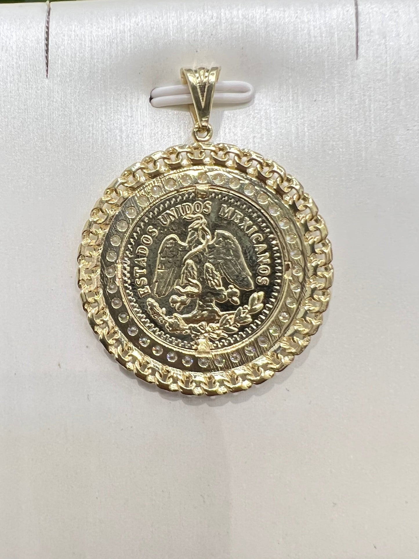 1646- NEW 10K Gold Centenario Coin Charm 50 Pesos Pendant W.G