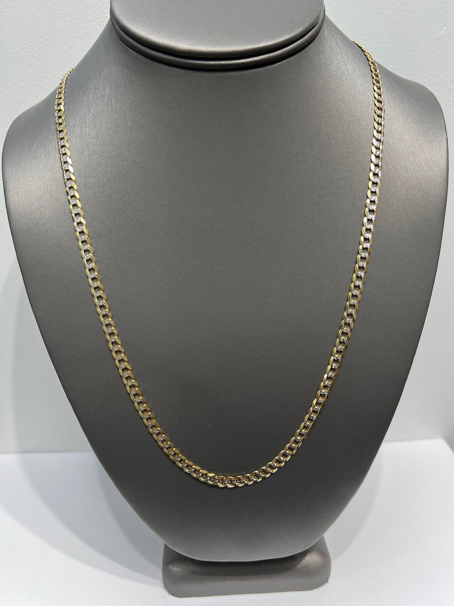 1208- NEW 14K Solid Cuban Curb Link Two Tone Chain (4.7mm) W.G
