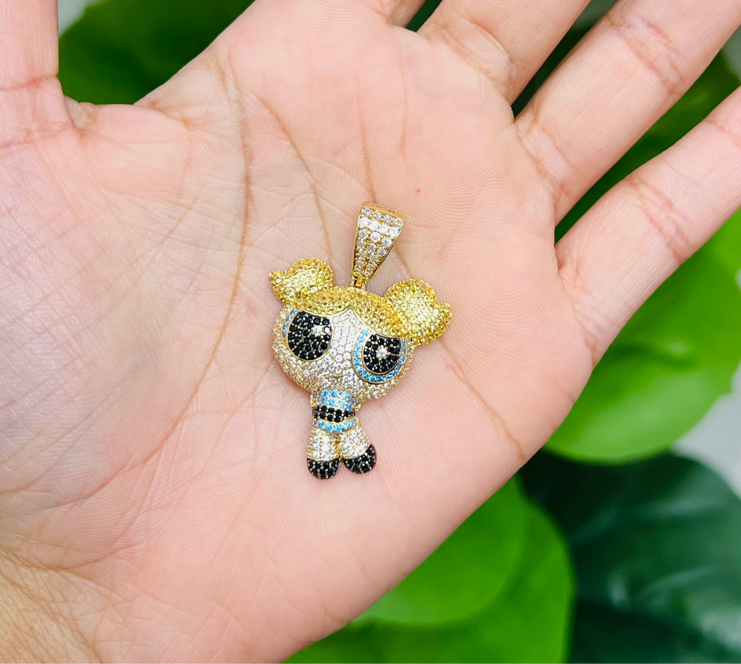 899- NEW 14K Powerpuff Girls Pendant Full CZ W.G