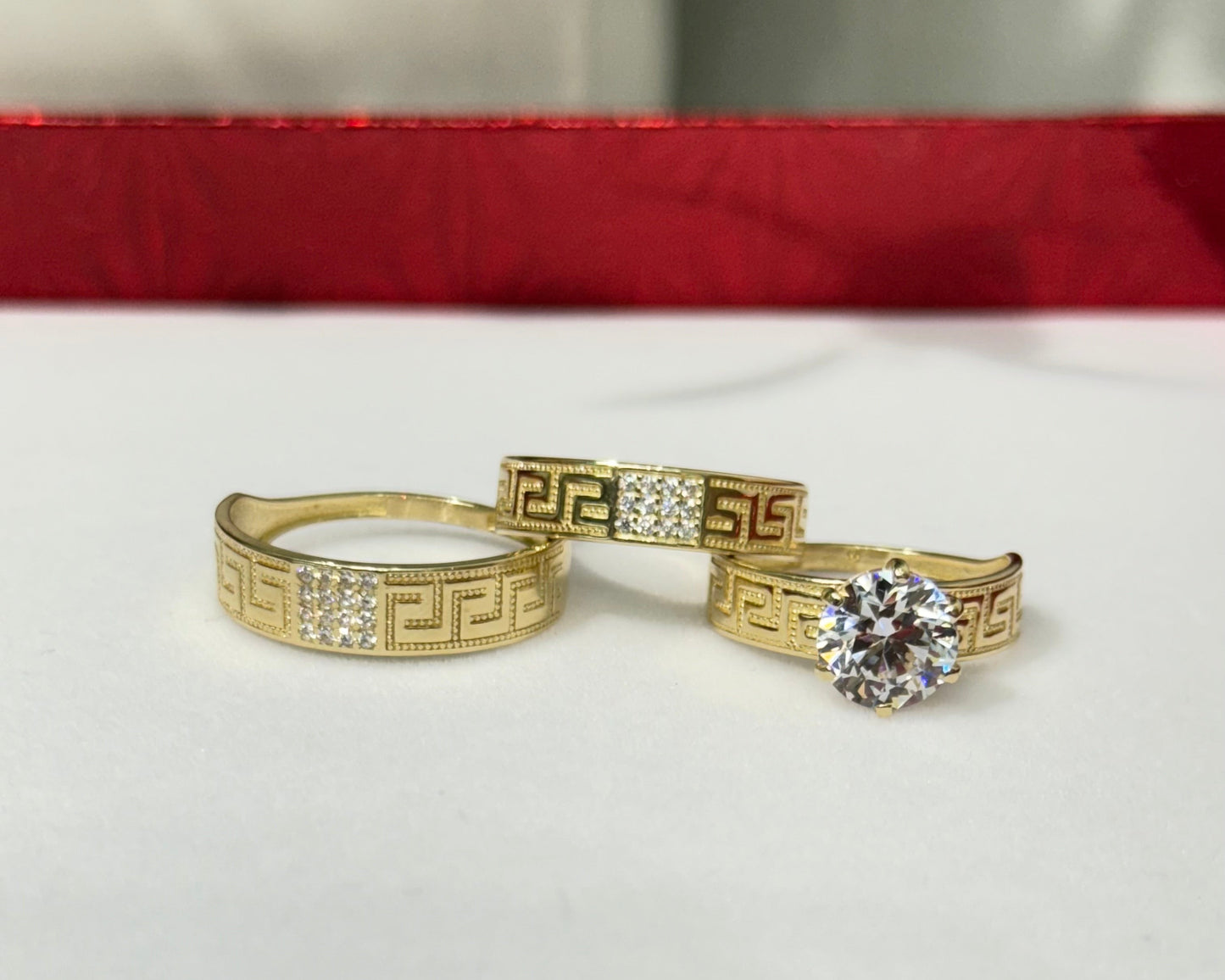 1142- NEW 14K Trio Wedding Versace Rings W.G