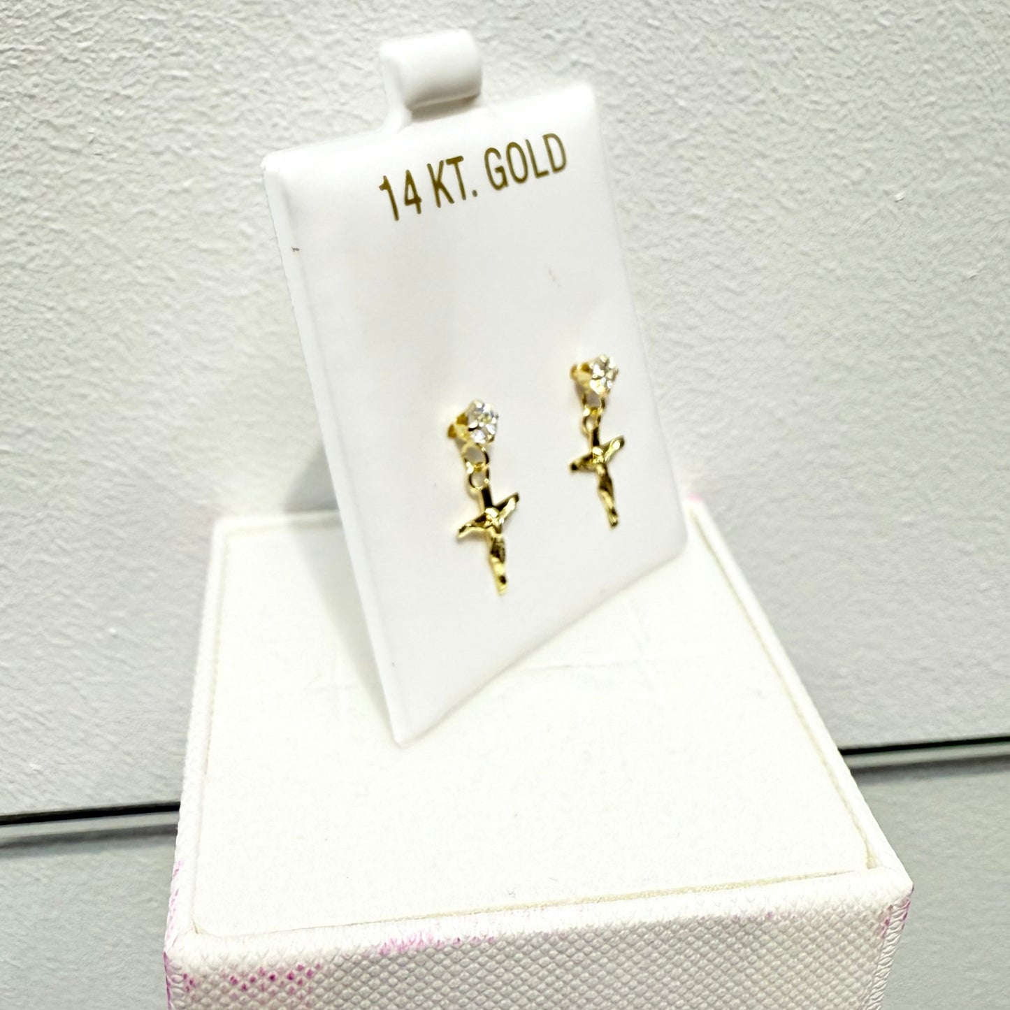 1070-NEW 14K Dangling Crucifix Stud Earrings W.G
