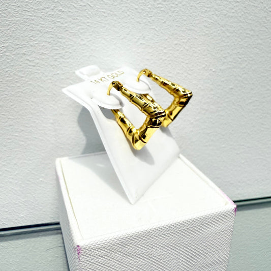 1062- NEW 14K Hollow Square Bamboo Hoop Earrings (20x17mm)W.G