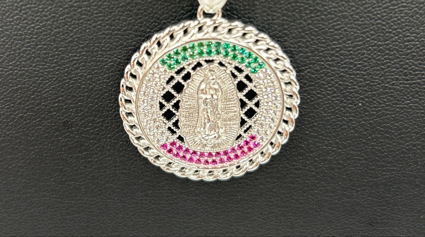 S492- NEW Sterling Silver Our Lady Of Guadalupe Pendant 29mm W.G