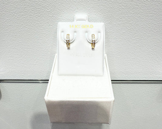 1092-NEW 14K Huggies Cz Clear Hoop Earrings (2x11mm)W.G