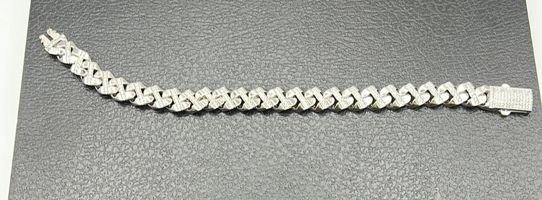 S275-NEW Cuban Link Bracelet With Stones (11.50mm)W.G