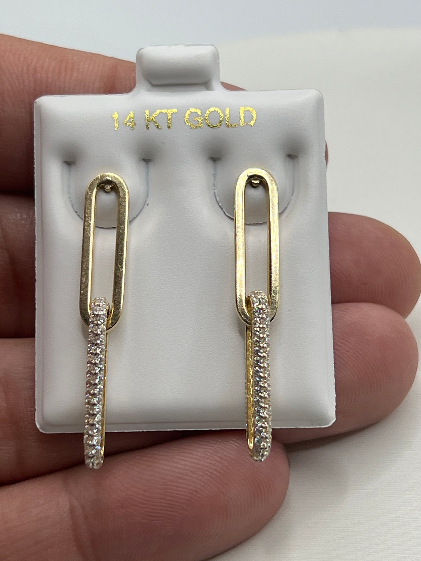645- NEW 14K Paper Clip Two Link Dangling Earrings W.G