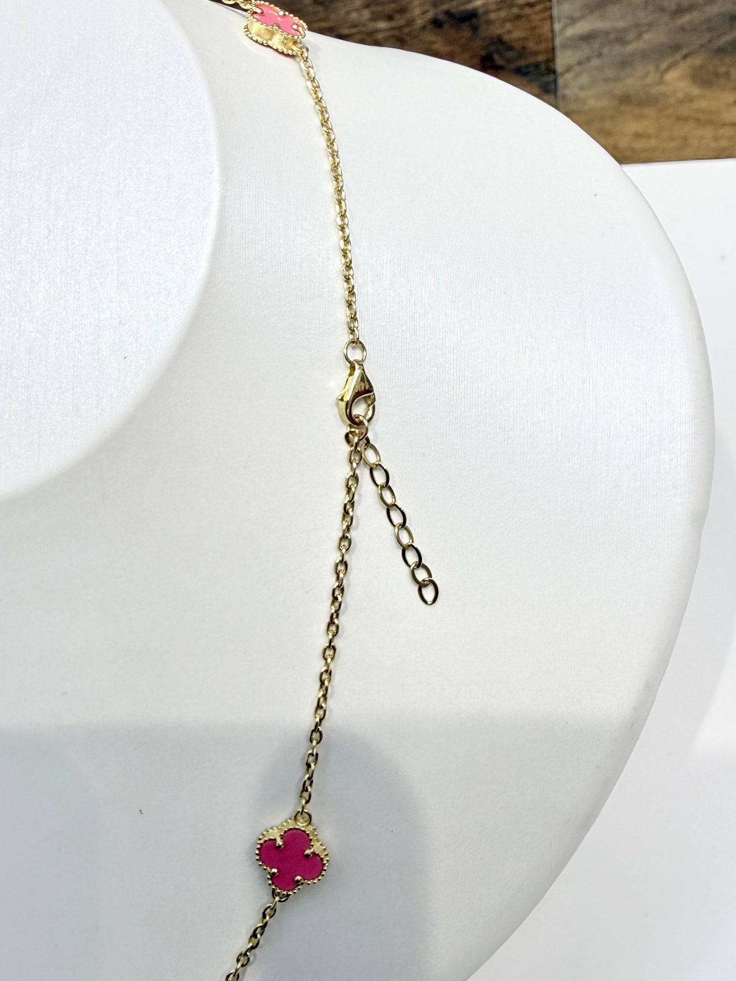 1608- NEW 14K Pink Trebol Necklace 19"+1" Ext (8mm) W.G