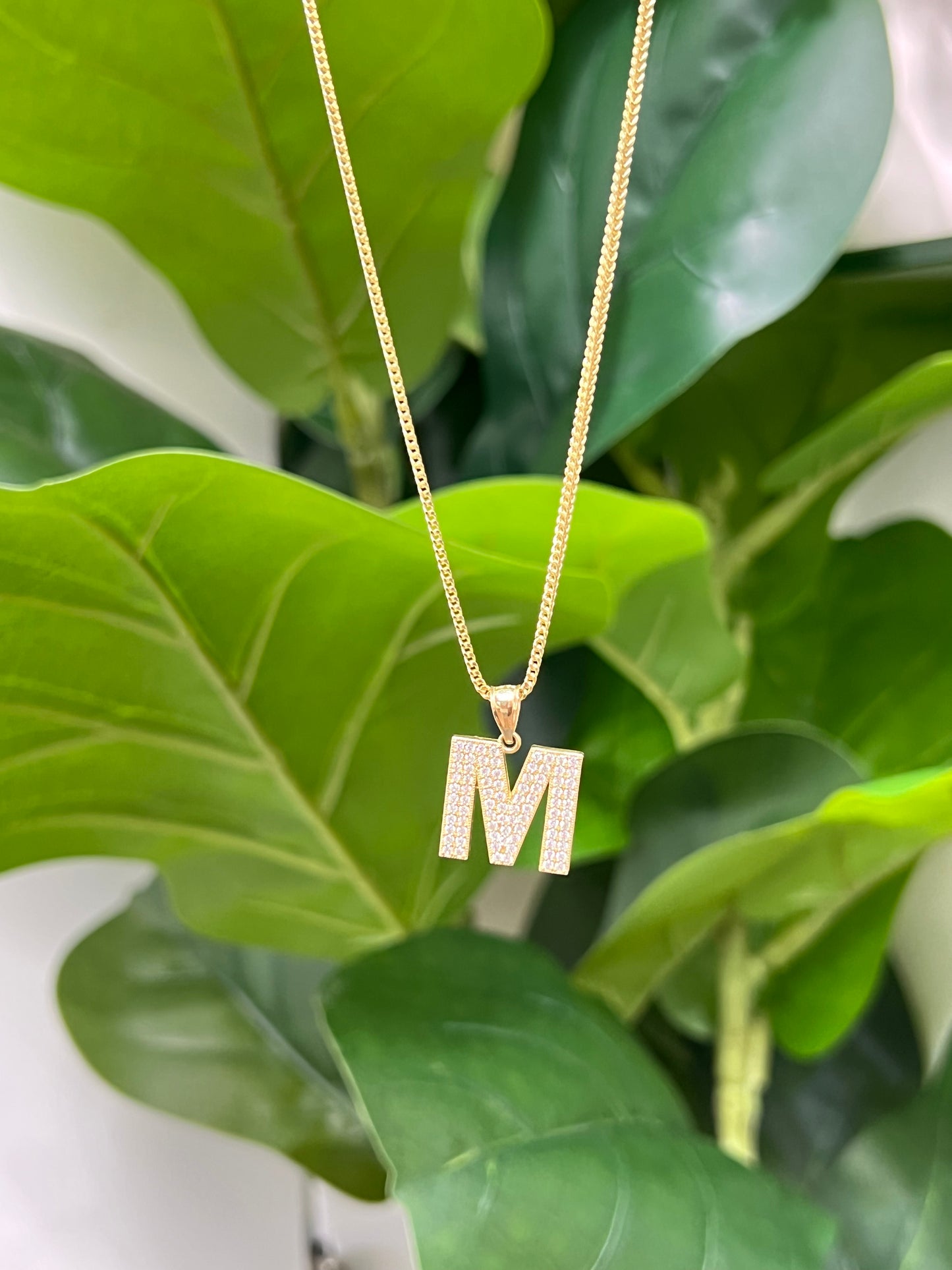 368- NEW 14K Letter “M” Full Cz Gold Pendant W.G