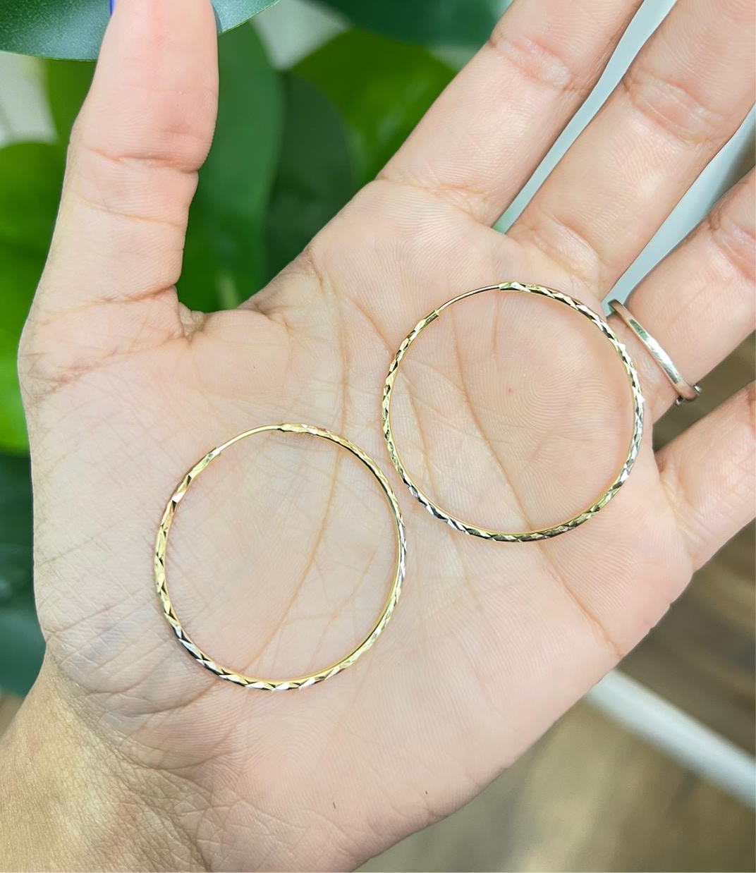 649- NEW 14K Thin Hoop Earrings (60x1.5mm) W.G