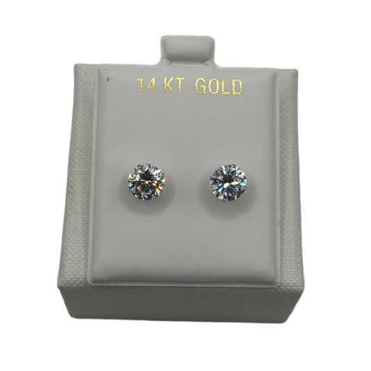607- New 14K White Gold Round Stud Earrings (7mm) W.G