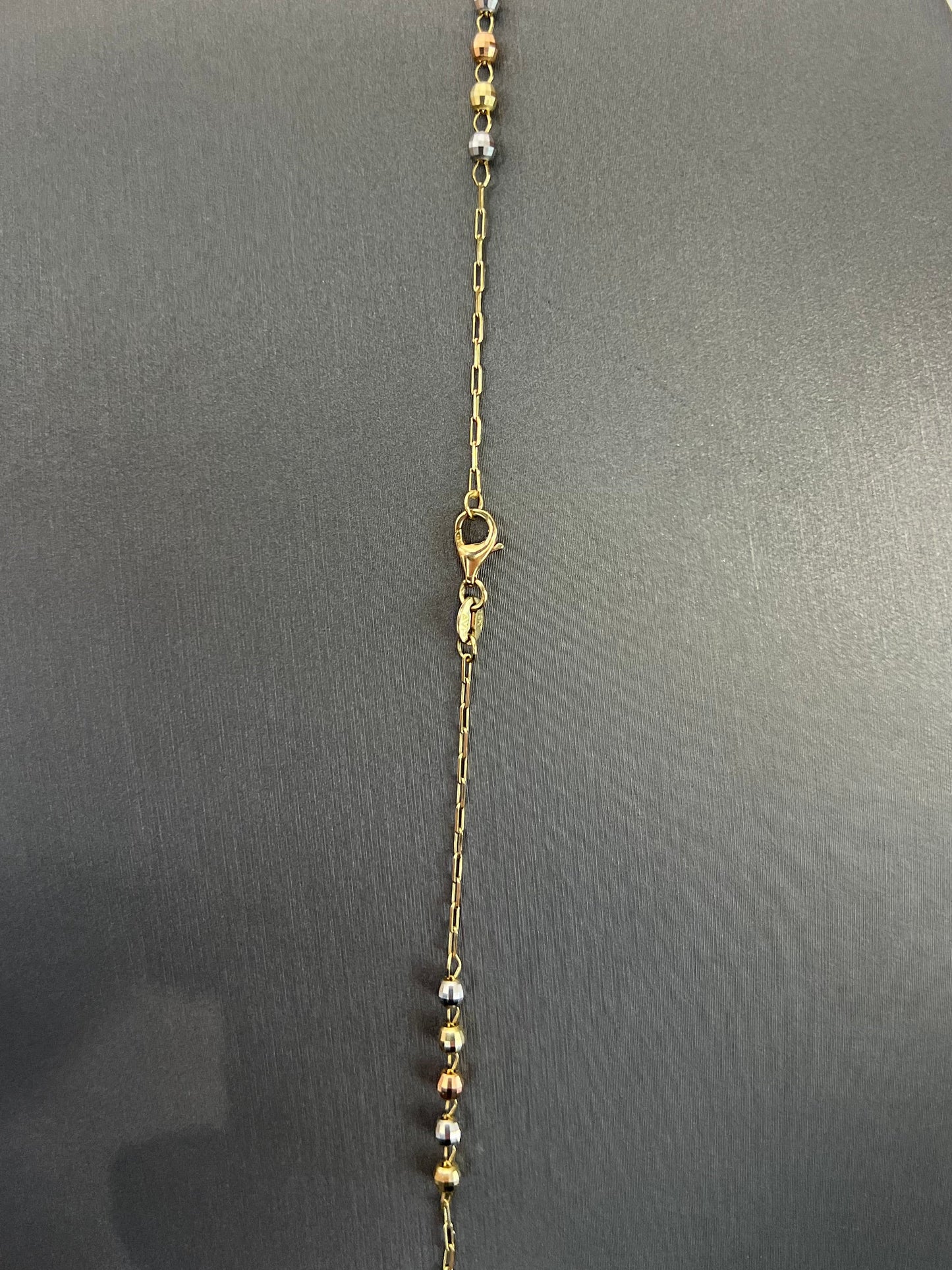 1161-NEW 14K Tri Color Gold Rosary Chain 22” (2.8mm)W.G