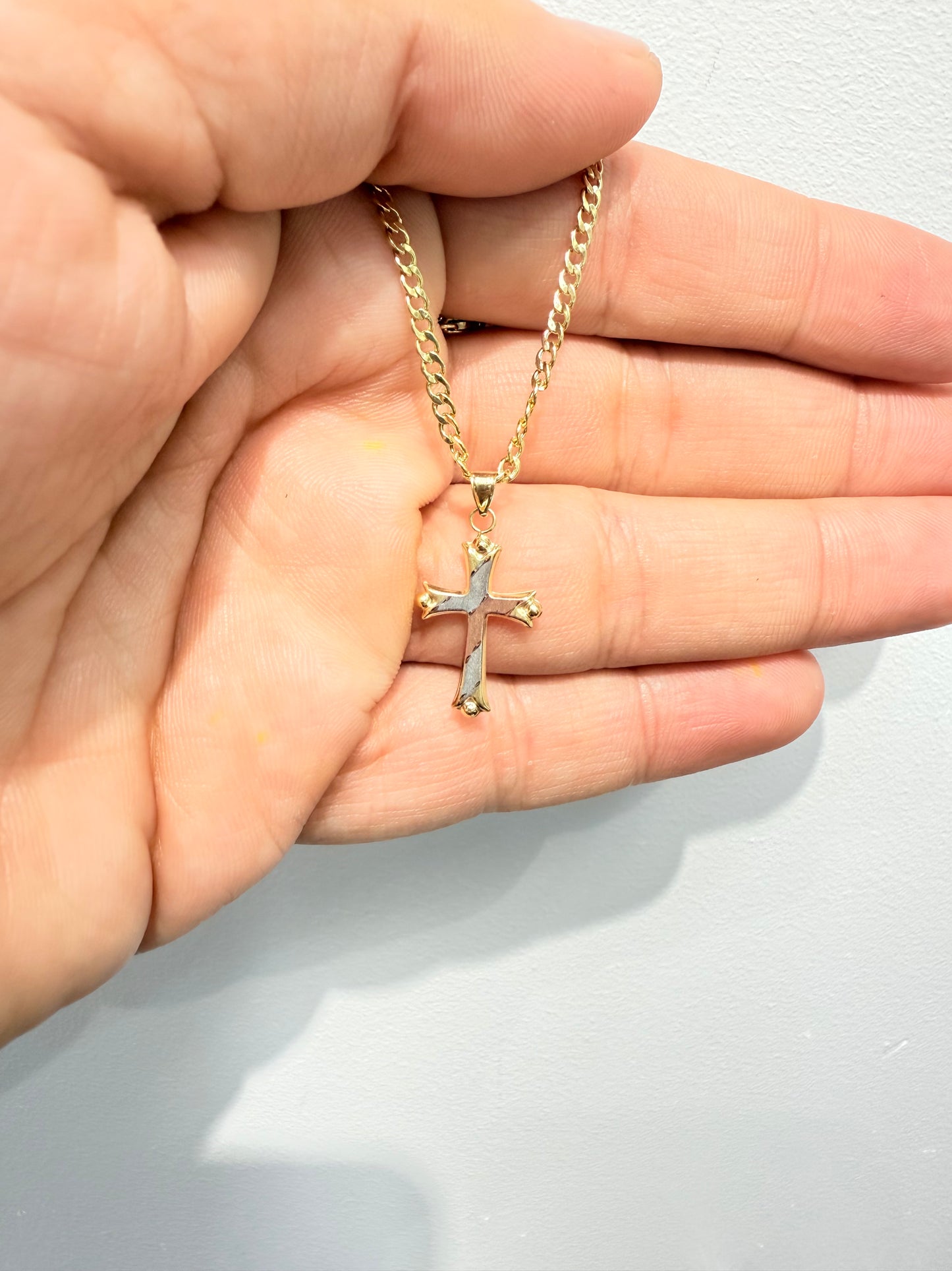 1060- NEW 14K Tri Tone Hollow Cross Pendant Lightweight W.G