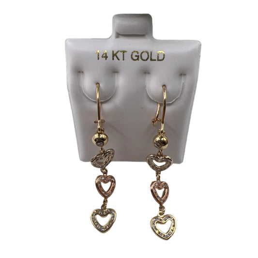 644- NEW 14K Gold Hollow Heart Link Dangling Earrings W.G