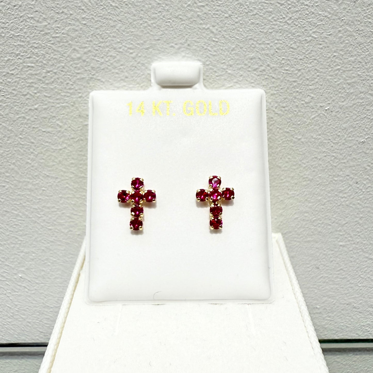 1046- NEW Full Cz Dark Pink Cross Stud Earrings W.G