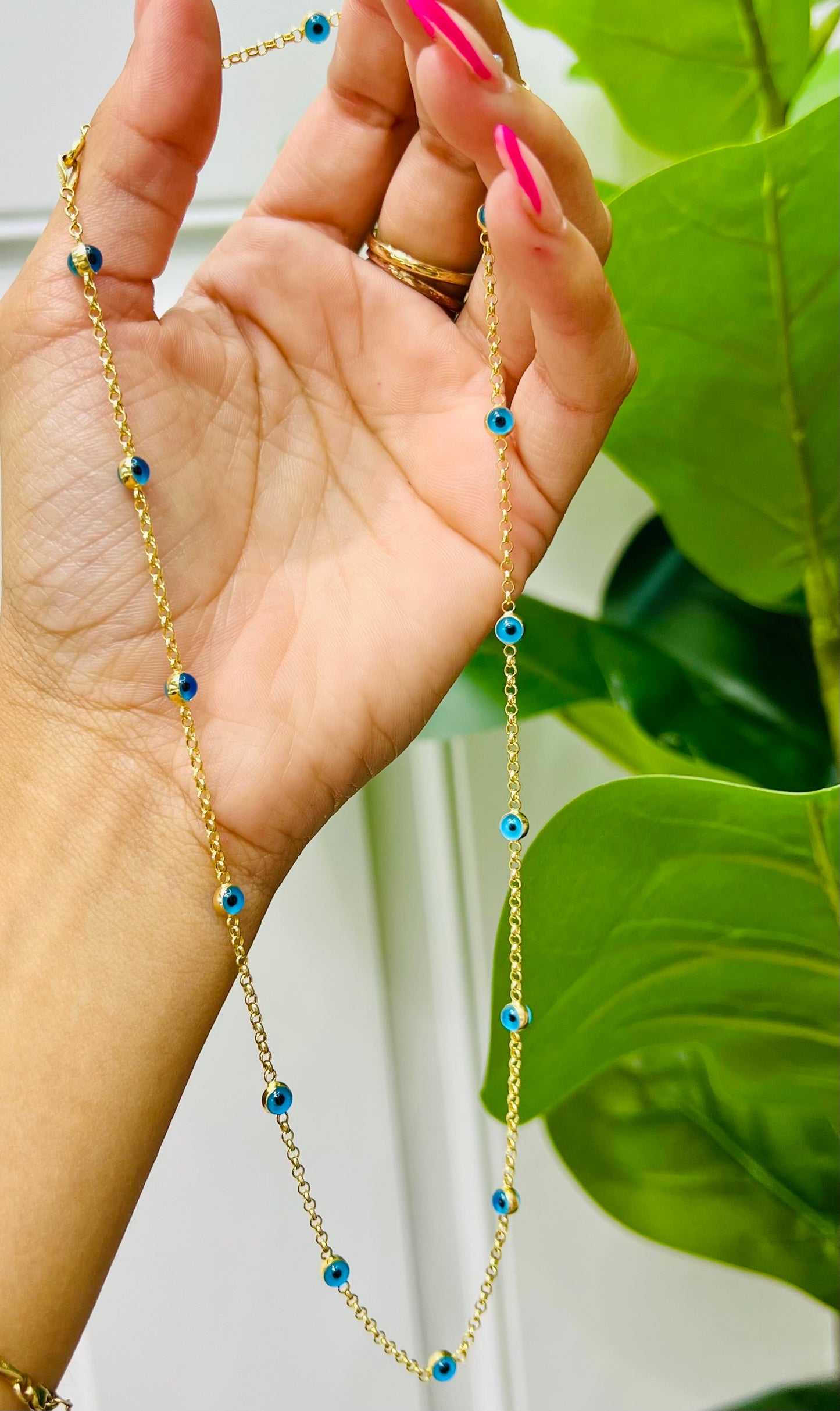 0089- NEW 14K Station Evil Eye Chain (1.74mm)W.G
