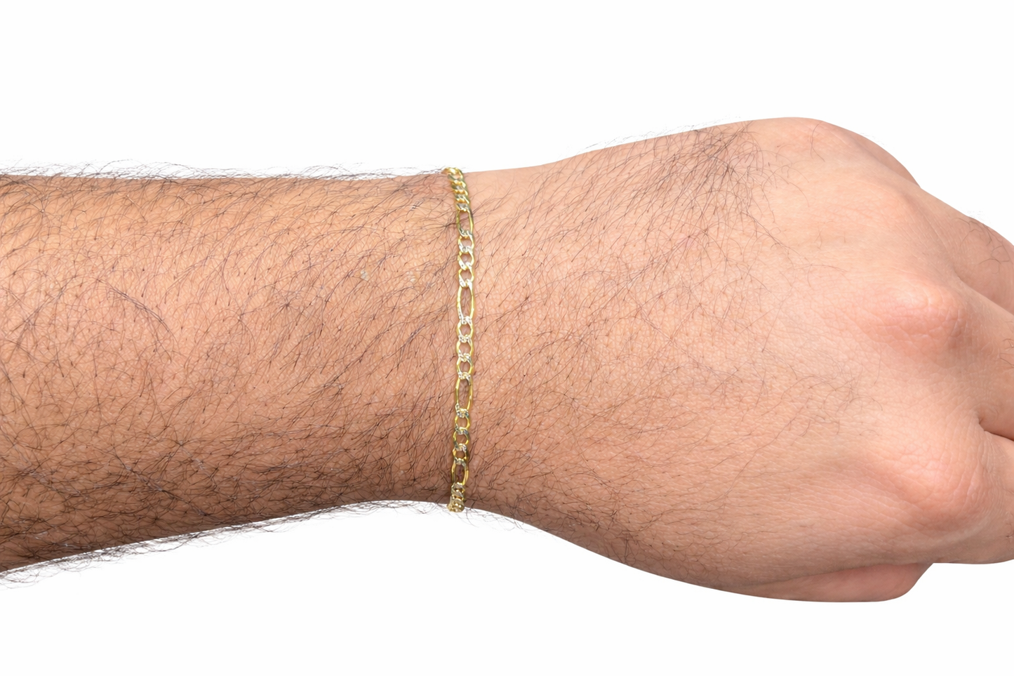 1291-NEW 14K Two Toned Solid Figaro Bracelet 8.5” (3.7mm) W.G