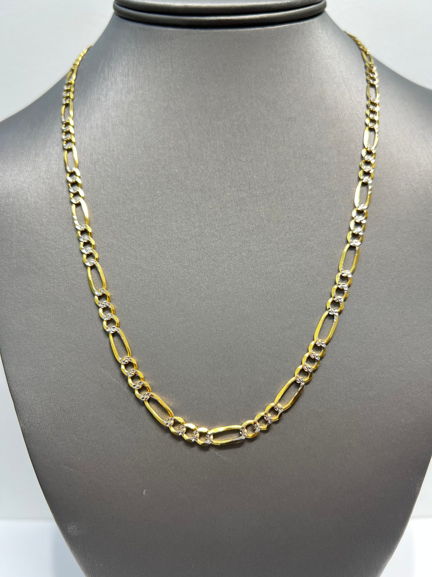 1185-NEW 14K Solid Figaro Chain Two Tone (4.8mm) W.G